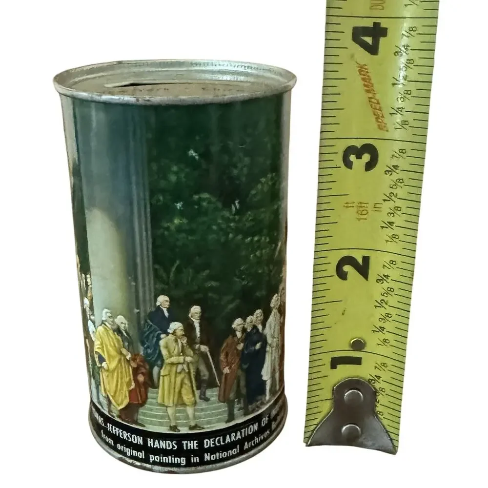 Vintage Tin Bank American Can Co Thomas Jefferson & Declaration of Independence